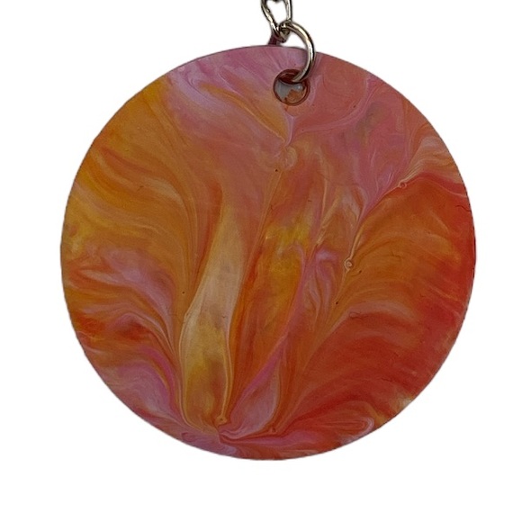 Handmade Fluid Art Red Gold Pink Swirl Keychain Bag Charm Tassel Unique Gift - Picture 5 of 12